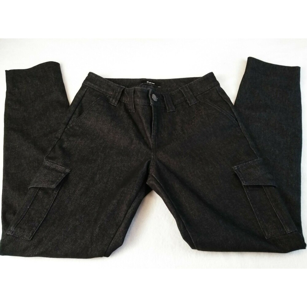 Express Womens Jeans Size 2 Dark Black Blue Slim Cut Cargo Skinny Stretch Leg